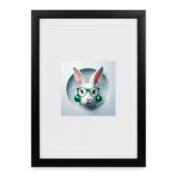 Easter bunny with green Christmas decoration - Framed poster (27 × 37 cm) - black - Front