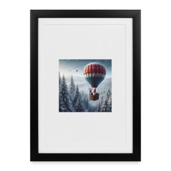 Gnome and reindeer in hot air balloon - Framed poster (27 × 37 cm) - black - Front