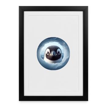 Pingouin regardant à travers un trou de neige - Affiche encadrée (27 × 37 cm) - noir - Devant
