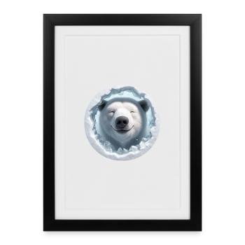 Ours polaire riant regardant à travers un trou de glace - Affiche encadrée (27 × 37 cm) - noir - Devant