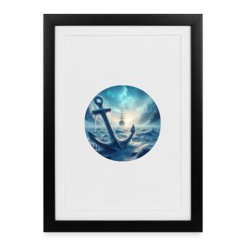 Paysage de glace d’ancre et de navire - Affiche encadrée (27 × 37 cm) - noir - Devant