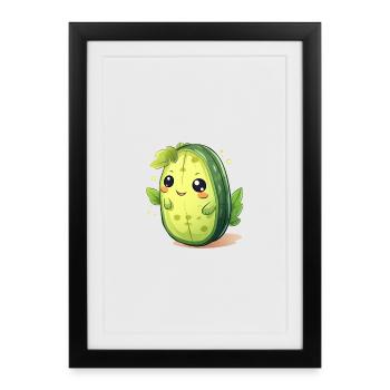 Kawaii Kaktus Gurke Männchen – Süßes Design - Gerahmtes Poster (27 × 37 cm) - Schwarz - Vorne