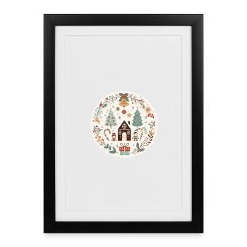 Weihnachtliche Illustration mit Haus und Tannen - Gerahmtes Poster (27 × 37 cm) - Schwarz - Vorne
