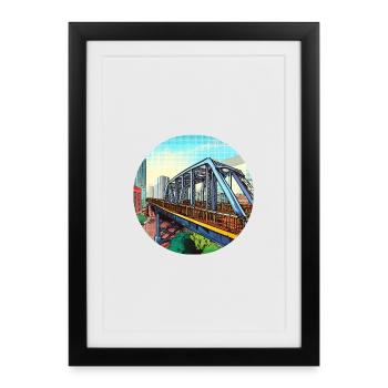 Comic Bridge in City - Framed poster (27 × 37 cm) - black - Front