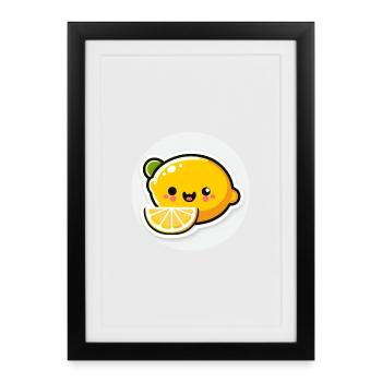 Cute laughing yellow lemon in comic style - Framed poster (27 × 37 cm) - black - Front