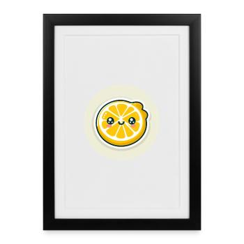 Yellow lemon slice with face - Framed poster (27 × 37 cm) - black - Front