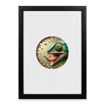 Chameleon with bees and long tongue - Framed poster (27 × 37 cm) - black - Front