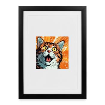 Expressive cat illustration in pop art style - Framed poster (27 × 37 cm) - black - Front
