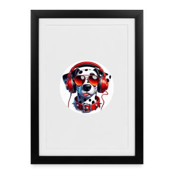 Chien dalmatien avec lunettes et écouteurs - Affiche encadrée (27 × 37 cm) - noir - Devant