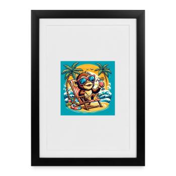 Monkey on the beach - Framed poster (27 × 37 cm) - black - Front