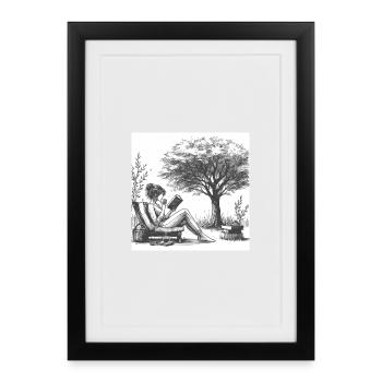 Woman drinking coffee and reading a book - Framed poster (27 × 37 cm) - black - Front
