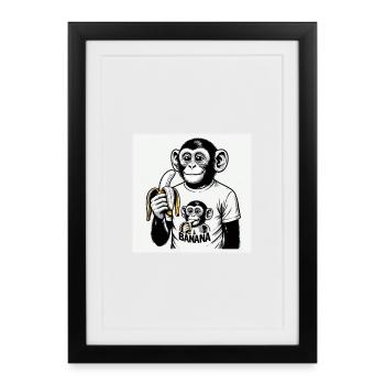 Un singe et sa banane - Affiche encadrée (27 × 37 cm) - noir - Devant