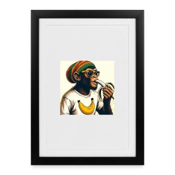 Un singe cool mange de la banane - Affiche encadrée (27 × 37 cm) - noir - Devant