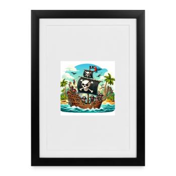 Piratenschiff auf hoher See - Gerahmtes Poster (27 × 37 cm) - Schwarz - Vorne