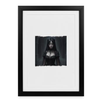 Gothic Nachtkorridor Schwarze Dame - Gerahmtes Poster (27 × 37 cm) - Schwarz - Vorne