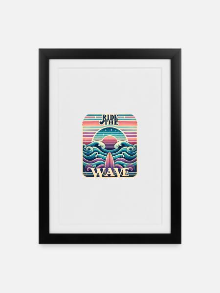 Surfer sur la vague - Affiche encadrée (27 × 37 cm) - noir