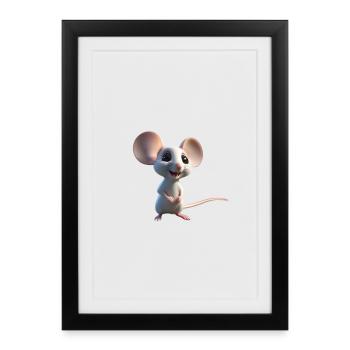 Whimsical White Mouse Charm - Framed poster (27 × 37 cm) - black - Front