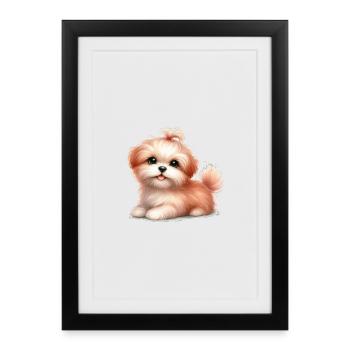 Kleiner Hundeblick mit Schleife - Gerahmtes Poster (27 × 37 cm) - Schwarz - Vorne