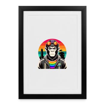 Diversité dans les vibrations : le singe moderne-rétro - Affiche encadrée (27 × 37 cm) - noir - Devant
