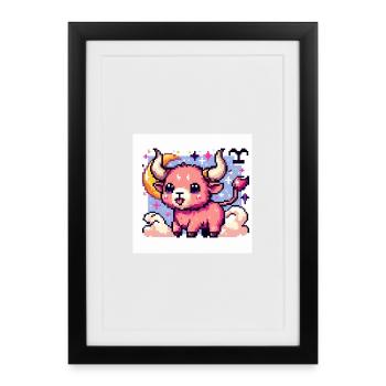 Signe du zodiaque Taureau en pixel art - Affiche encadrée (27 × 37 cm) - noir - Devant