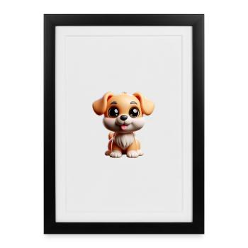 Niedlicher Welpe im Cartoon-Stil - Gerahmtes Poster (27 × 37 cm) - Schwarz - Vorne