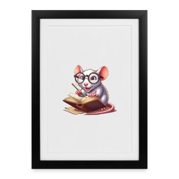Rat de bibliothèque avec des lunettes - Affiche encadrée (27 × 37 cm) - noir - Devant
