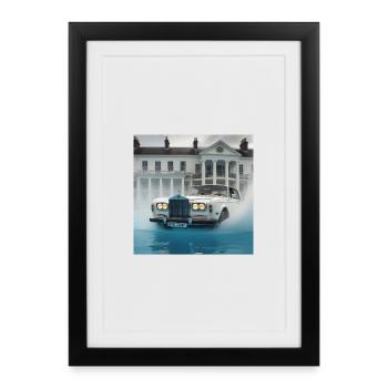 Vintage Car  in Lit Water Fountain Scene - Framed poster (27 × 37 cm) - black - Front