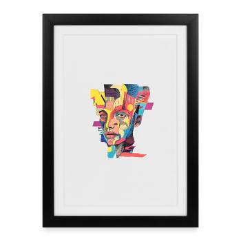 Cubist Pop Portrait in Neon Palette - Framed poster (27 × 37 cm) - black - Front