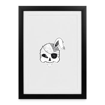 Pirate bunny skull with brain and rabbit ear - Framed poster (27 × 37 cm) - black - Front