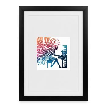Frau am Klavier – Abstrakte Musikkunst - Gerahmtes Poster (27 × 37 cm) - Schwarz - Vorne