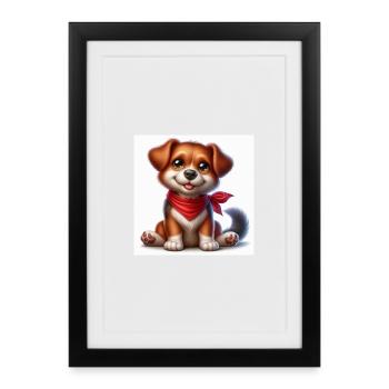 Chien câlin avec bandana rouge - Affiche encadrée (27 × 37 cm) - noir - Devant