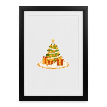 Pixelkunst Tannenbaum mit Geschenken - Gerahmtes Poster (27 × 37 cm) - Schwarz - Vorne