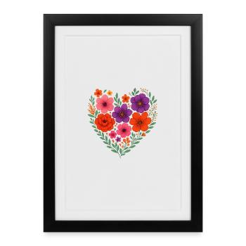 Flower Heart – Motif romantique dans un style vintage - Affiche encadrée (27 × 37 cm) - noir - Devant