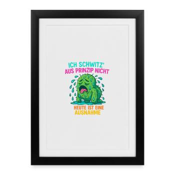 Drôle de design de cactus – « Je transpire par principe - Affiche encadrée (27 × 37 cm) - noir - Devant