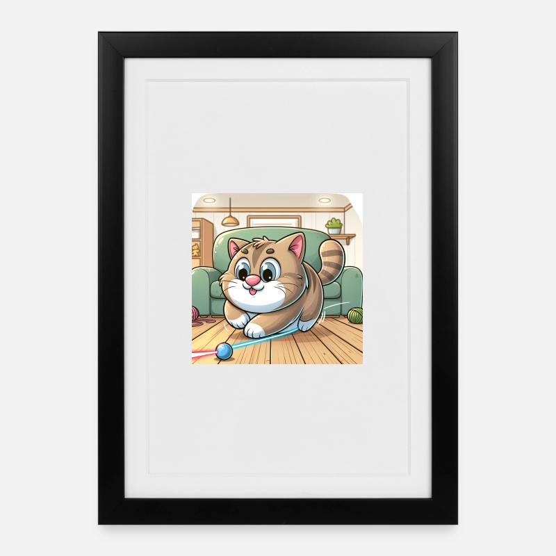 Verspielte Katze im Heim - Gerahmtes Poster (27 × 37 cm) - Schwarz