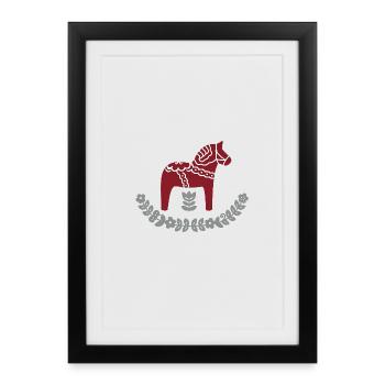 Dala Horse with Flower Arch – Nordic Folk Design - Framed poster (27 × 37 cm) - black - Front