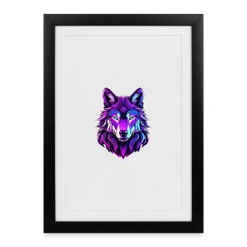 Wolf in neon colors - Framed poster (27 × 37 cm) - black - Front