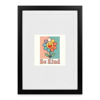 Be Kind - Fleur souriante colorée avec message positif - Affiche encadrée (27 × 37 cm) - noir - Devant