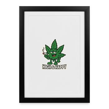 Dessin animé Feuillu Haut & Heureux - Affiche encadrée (27 × 37 cm) - noir - Devant