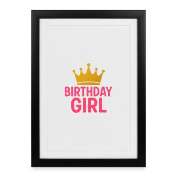 Couronne de fille d’anniversaire | Motif de princesse rose doré - Affiche encadrée (27 × 37 cm) - noir - Devant