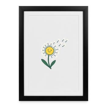 Soleil souriant avec des rayons de fleurs - Affiche encadrée (27 × 37 cm) - noir - Devant