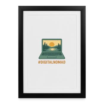 Voyageur digital laptop & nature au lever du jour - Affiche encadrée (27 × 37 cm) - noir - Devant