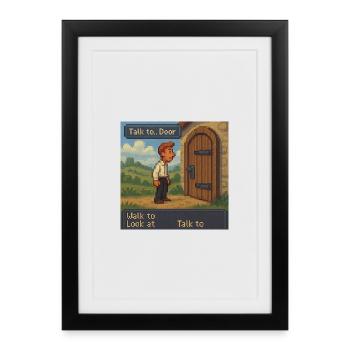 Talk to Door - Pixel Art Gaming - Framed poster (27 × 37 cm) - black - Front
