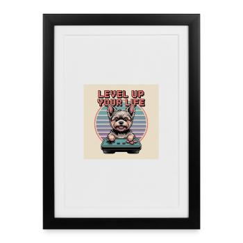 Cute Retro Gamer Dog - Framed poster (27 × 37 cm) - black - Front