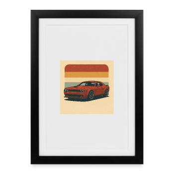 Muscle Car Rouge Design Rétro - Affiche encadrée (27 × 37 cm) - noir - Devant