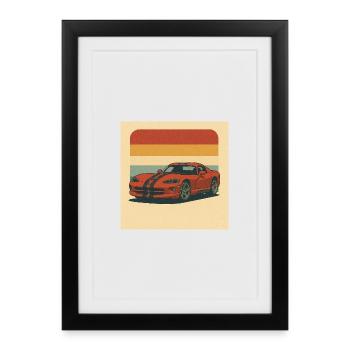 Vintage sports car with retro background - Framed poster (27 × 37 cm) - black - Front