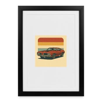 Muscle Car rétro Salutation au soleil Design - Affiche encadrée (27 × 37 cm) - noir - Devant