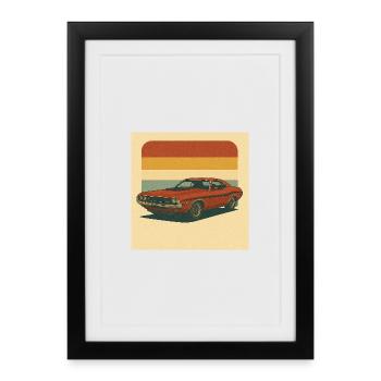 Retro muscle car design on vintage background - Framed poster (27 × 37 cm) - black - Front