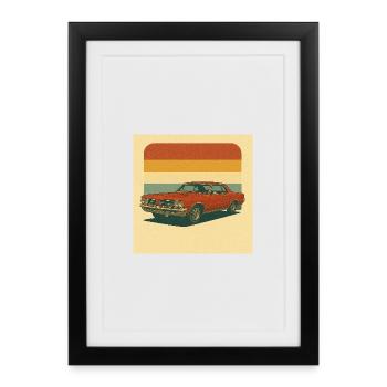 Vintage Orange Muscle Car Illustration - Framed poster (27 × 37 cm) - black - Front