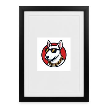 Bull terrier cool avec lunettes de soleil et chaîne en or - Affiche encadrée (27 × 37 cm) - noir - Devant